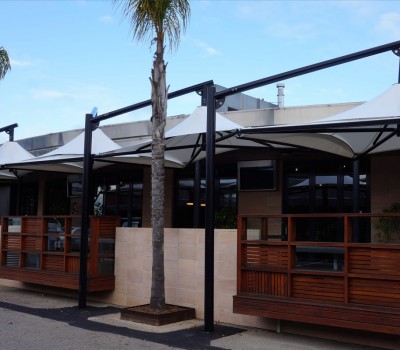 Permanent custom umbrella shade structure Tonsley Hotel City of Marion SA